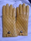 Coach Women's MUSTARD Quilted Leather Gloves Bow Heart Charm 7 INSIDES DAMAGED.