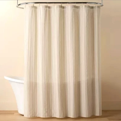 皱纹纹理窗玻璃浴帘米色-炉灶和手带木兰 — 第 1/4 张图片