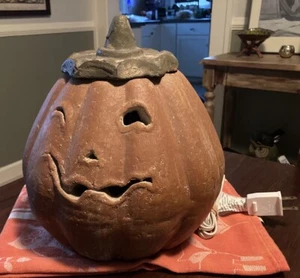 Creepy Terracotta Jack-o-lantern Pumpkin W/ Light Halloween Masart Mexico - Picture 1 of 12