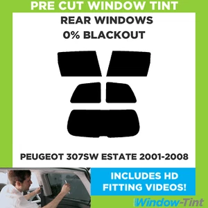 For Peugeot 307SW Estate 2001-2008 Pre Cut Window Tint Rear 0% Blackout Film - Picture 1 of 10