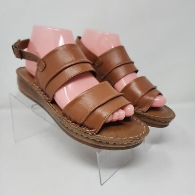 Bella Vita Leather Sandals Womens 9 Brown Buckle Slingback Wedge Shoes Logo - Image 1 of 4