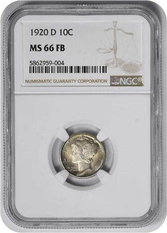 1920-D Mercury Silver Dime MS66FB NGC Cover