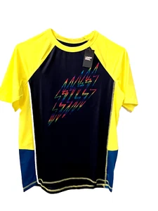 Lands End Boys Size XL (14/16) Short Sleeve, Navy Blue & Yellow Graphic T Shirt - Picture 1 of 5