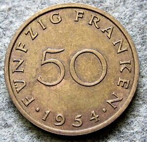 SAARLAND SAAR PROTECTORATE GERMANY 1954 50 FRANKEN one year type km# 3