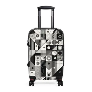 Suitcase, Monochrome Geometric Luggage, Travel Bag, Black and White Suitcase, - Picture 1 of 13