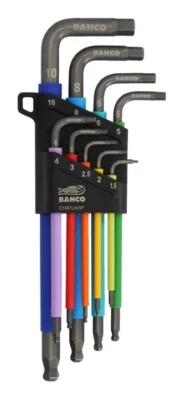 Bahco C1997LM/9P 9 Pce Metric Long Ball End Coloured Hex Allen Key Set 1.5-10mm - Image 1 of 4