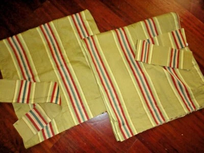 WAVERLY TORINO ПОЛОСКИ КРАСНЫЙ ЗЕЛЕНЫЙ ЗОЛОТОЙ ШАФРАН (2) ПАНЕЛИ ШТОРЫ 42 X 84 ЗАВЯЗКИ - Изображение 1 из 4