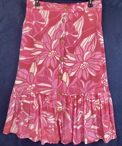Mlle Gabrielle Skirt Sz L. Pink Floral Button Front Midi Retro Look - Picture 1 of 9