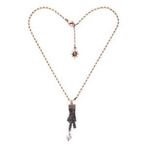 Collar Estrella Perla Estrás Negro Mano Anthropologie Signo de Paz Moderno - Imagen 1 de 1