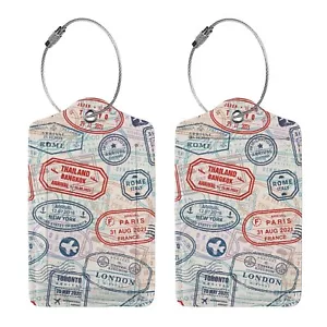 2 Pcs Stamps Theme Luggage Tag for Suitcase, Steel Loop with Privacy Cover ID... - Picture 1 of 5