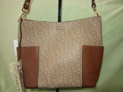 Calvin Klein Khaki/Brown Signature PVC Reversible Shoulder/Tote BAG  Cute Bag! - Image 1 of 4
