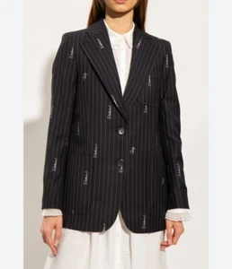 Blazer para mujer Zadig & Voltaire estampado logotipo 38 azul marino a rayas mezcla de lana chaqueta - Imagen 1 de 18
