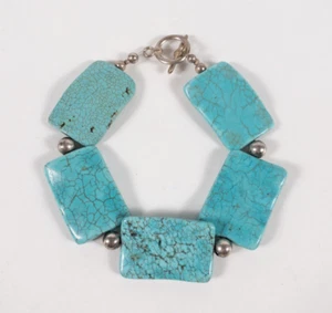 Pulsera de moda sin marca cuentas de piedra rectangulares azules de 8" de largo - Imagen 1 de 4