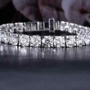 15Ct Round Cut 4mm Diamond Tennis Women's Bracelet 14K White Gold Finish 4MM - Picture 1 of 7