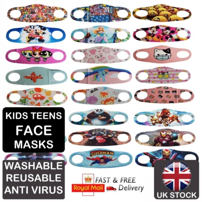 CUTE!! Kids Face Mask Cartoon Printed Washable Boys Girls Anti Virus Reusable - Image 1 of 4