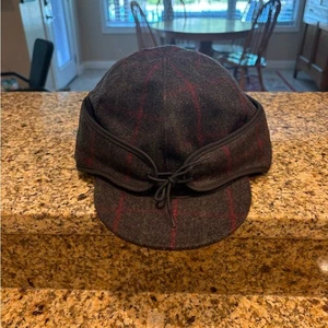 Cappello Stormy Kromer uomo taglia 7 3/8 originale lana cappello berretto grigio rosso a quadri usato in ottime condizioni - Foto 1 di 8