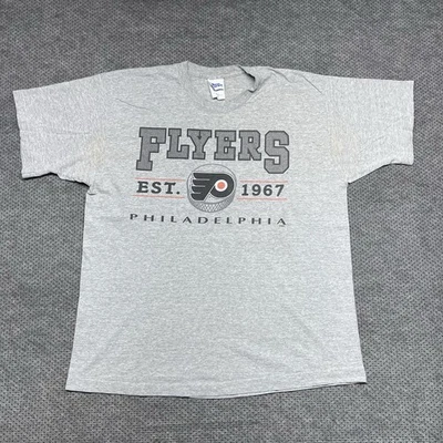 Camiseta vintage de los 90 Philadelphia Flyers XL "Est 1967" jugador profesional gris para hombre Foto 1 de 4