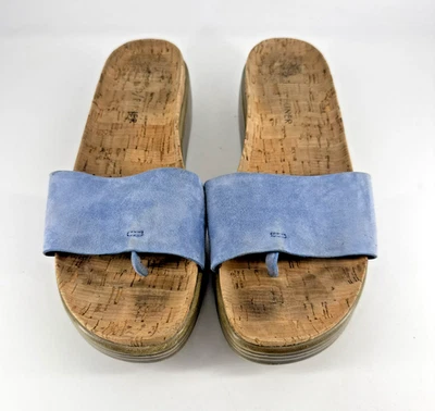 Sandalias Donald J Pliner Mujer Gamuza 7 Azul Fiji Plataforma Cuña Corcho Tanga Deslizable Foto 1 de 4