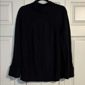 TALBOTS Size X-Large Black Turtleneck Sweater Cotton Merino Wool Chunky Knit - Picture 1 of 7