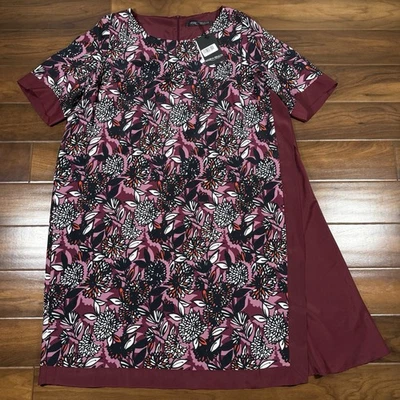 Vestido recto Marina Rinaldi talla grande 22/31 burdeos floral dopo seda capas Foto 1 de 4