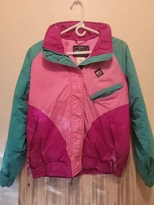 Vintage Woolrich Jacket Womens Medium White Purple Pink Ski Coat Lined Ladies - Picture 1 of 20
