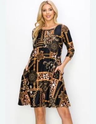 Черное Золотое Платье XL Цепочка Звено Смешанные Материалы Старый Свет Деньги Трапеция Свадьба Бохо - Изображение 1 из 4