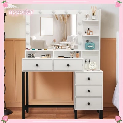 NEW Vanity Set with 11 LED Light Mirror Makeup Dressing Table Dresser Desk White - Image 1 of 4