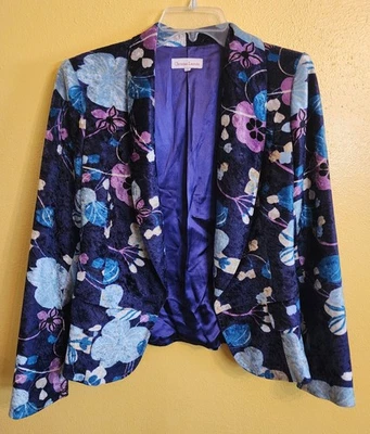 Blazer Christian Lacroix Vintage Años 90 Raro Púrpura Azul Floral Terciopelo EE. UU. Talla 8 Usado en Excelente Condición Foto 1 de 4
