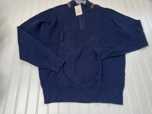Peter Millar Crown Sweater Mens Merino Wool Cashmere 1/4 Zip Medium Blue NEW 668 - Picture 1 of 4