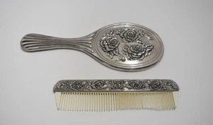International Silver Plate Comb Mirror Rose Vanity Dresser Set - Picture 1 of 9