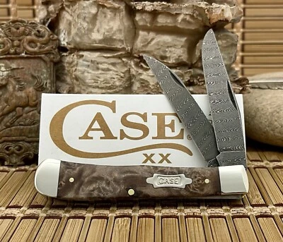 Case XX USA 2024 Natural Maple Burl 15090 Damascus Wharncliffe Trapper Knife - Image 1 of 4