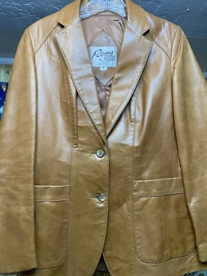Jaqueta Blazer Remy Feminina Couro Moda Tamanho 4 Marrom Fabricada Nos EUA Vintage - Imagem 1 de 4