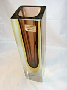 VINTAGE MURANO MANDRUZZATO ITALY PURPLE & CLEAR VASE VM HANDWORKED W STICKERS - Picture 1 of 12