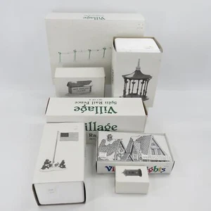 Lote de 7 accesorios de pueblo Dept 56 vallas, asta de bandera, línea telefónica - Imagen 1 de 9