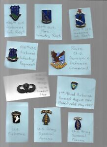 pk87035:Vintage Lot of 10 Assorted Military Pins-US Airborne,Aerospace,Sp Forces