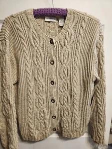 Nordstrom Womens Size Medium Oatmeal Aran Cable Cardigan - Picture 1 of 5