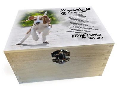 Personalised pet photo memorial keepsake box, Wooden pet urn, Remembrance box. - Image 1 of 4