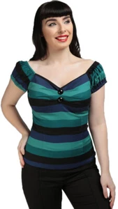 Collectif DOLORES Vintage TWILIGHT STRIPE Rayas Gitana Blusa CAMISETA Rockabilly - Imagen 1 de 1