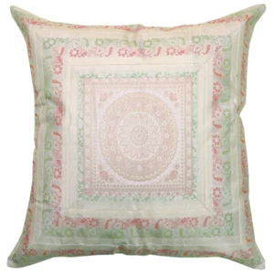 26" White Brocade Jacquard Silk Euro Sham Pillow Indian Decorative Cushion Cover - Picture 1 of 6