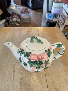 Mary Ann Baker Otagiri Teapot With Ivy and Bow Hand Painted Japan - Picture 1 of 8