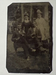 4 Coppie Passeggino Cavallo da Esterno 1870s Tintype Foto Tipo Tin - Foto 1 di 12