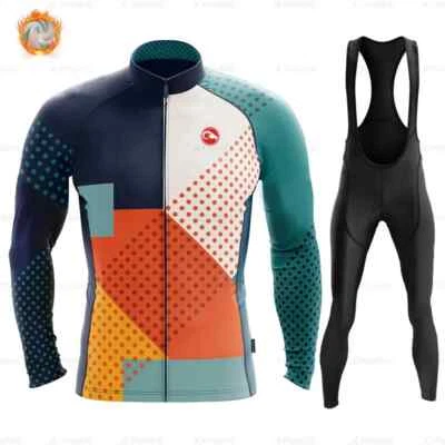 Winter Thermal Fleece Set Cycling Clothes Men Jersey Suit Sport Riding Bib Pants - image 1 of 4