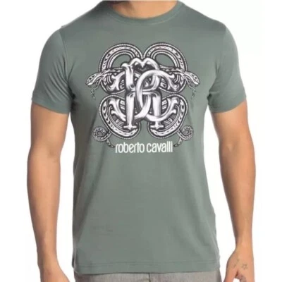 Roberto Cavalli Men's Snake Front Graphic T-shirt in Green size L NWT MSRP $290 - Image 1 of 3