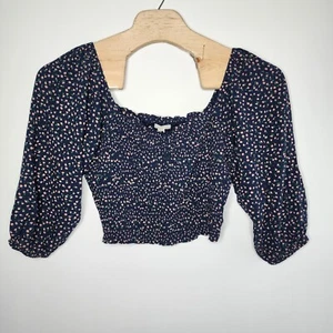 American Eagle Women’s L Crop Top Floral Orange Flowers Boho Long Sleeve NWT - Picture 1 of 8