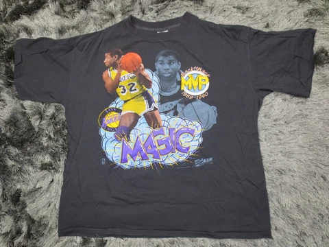Salem Sportswear Mens Magic Johnson Shirt L Black Vintage Single Stitch NBA MVP Cover