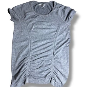 Athleta Fast track Gray Activewear Top Ruched Short Sleeve Athletic Shirt Sz M - Picture 1 of 11