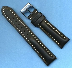 20mm GENUINE BLACK LEATHER MB STRAP WHITE STITCHING PADDED & BREITLING BUCKLE - Picture 1 of 4