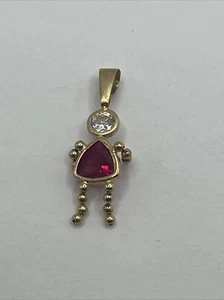 14k Yellow Gold July Baby Girl Birthstone Charm Pendant - Picture 1 of 4