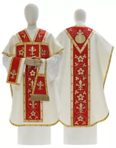Casula San Filippo Neri Crema/rossa Stola Pianeta Paramento liturgico F782KC25 - Foto 1 di 3