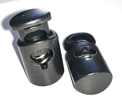 6pcs Round Cord Stopper Spring Lock End Toggle Black Plastic 24 X 12 X 8 Mm - Image 1 of 4